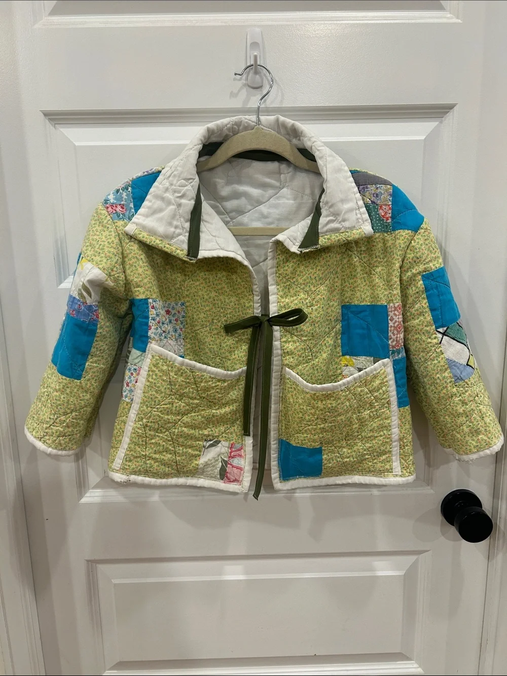 Vintage quilt jacket patchwork handmade 4t/5t Jacket in Green with Blue Accents